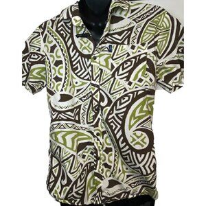 Aisokula Fiji Tribal Size Large 100% Cotton Coconut Button Up Shirt Slim Fit